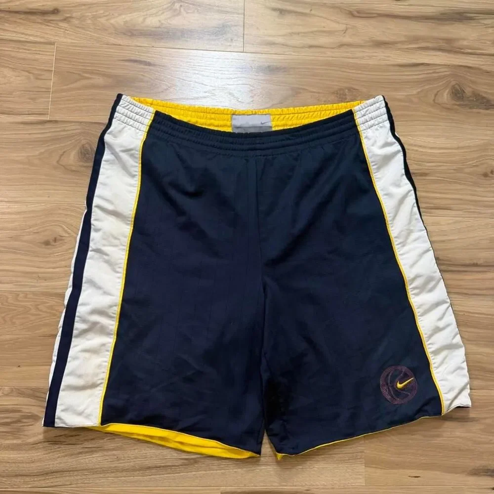 Vintage 00s Nike yellow/navy blue basketball reversible shorts embroidered XXL